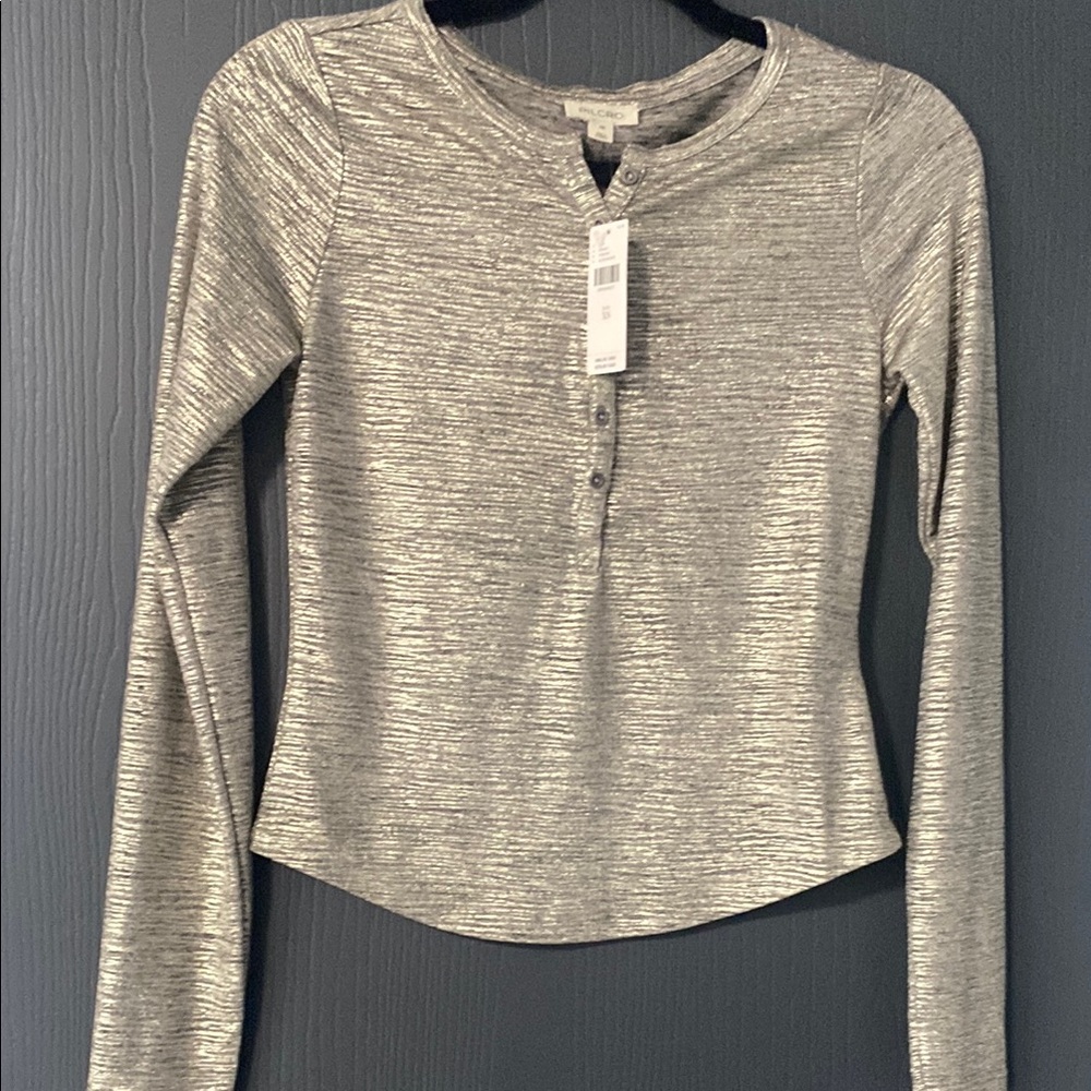 Pilcro Gray Fitted Long Sleeve Blouse